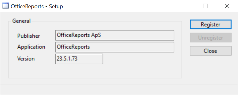 OfficeReports Setup Form